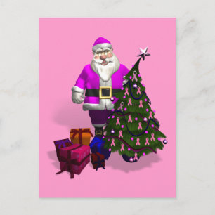 Santa Claus Pink Ribbons Holiday Postcard