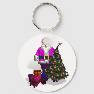 Santa Claus Pink Ribbons Key Ring