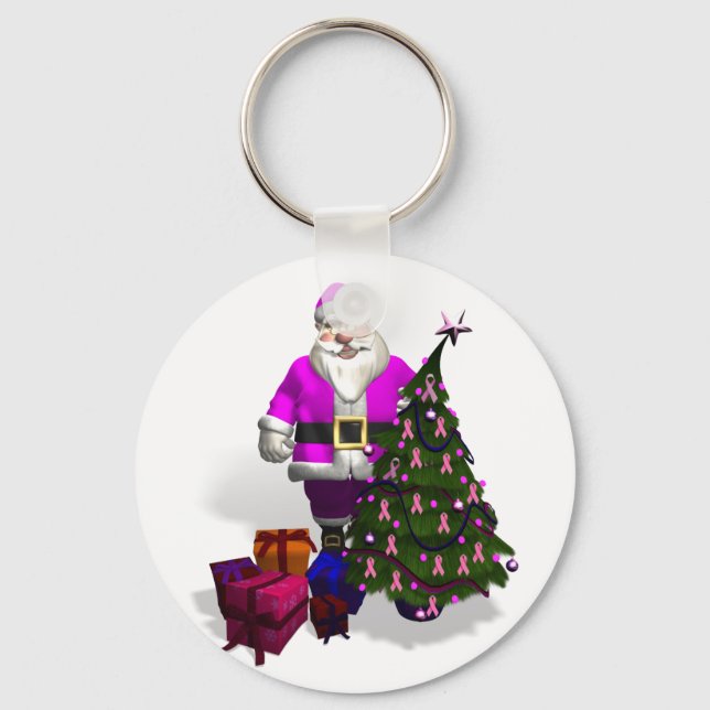 Santa Claus Pink Ribbons Key Ring (Front)