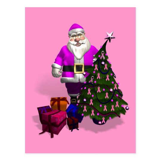 Santa Claus Pink Ribbons Postcard