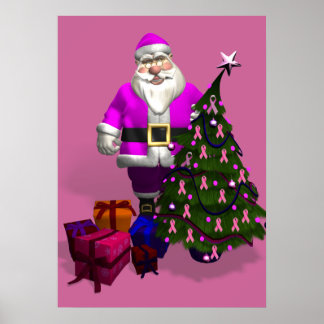 Santa Claus Pink Ribbons Poster