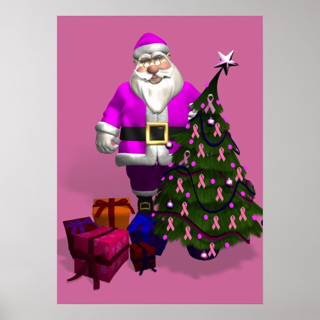 Santa Claus Pink Ribbons Poster (Front)