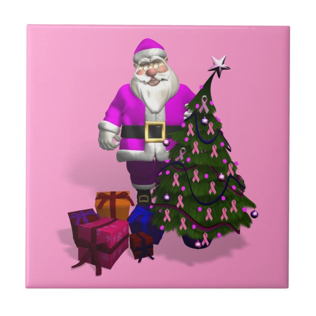 Santa Claus Pink Ribbons Tile (Front)