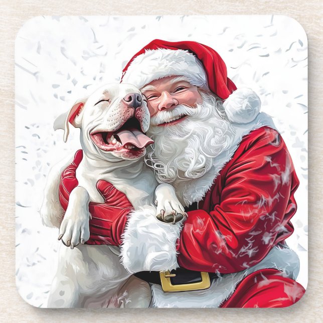 Santa Claus & Pitbull Puppy Dog Coaster (Front)