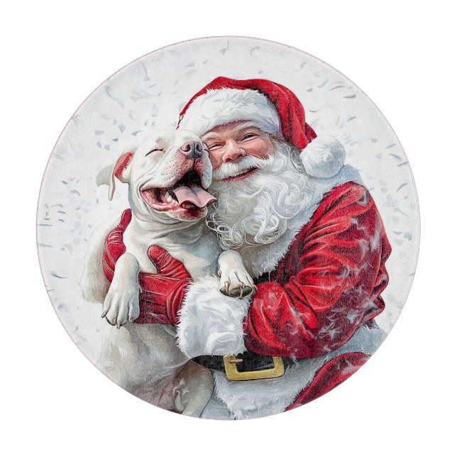 Santa Claus & Pitbull Puppy Dog Cutting Board (Front)