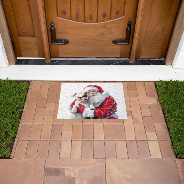 Santa Claus & Pitbull Puppy Dog Doormat (Outdoor)