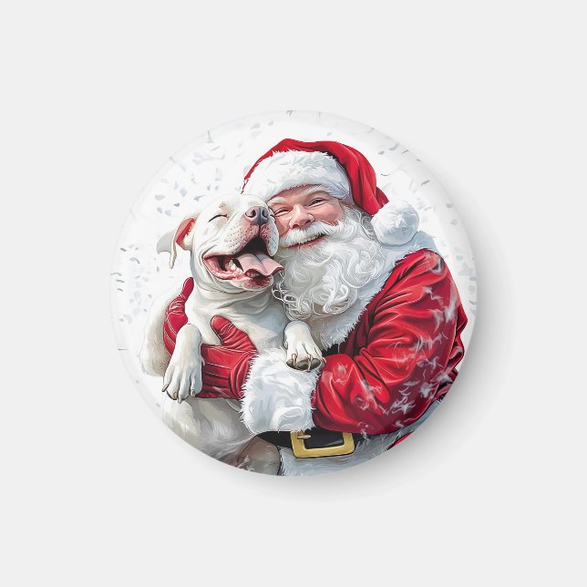 Santa Claus & Pitbull Puppy Dog Magnet (Front)