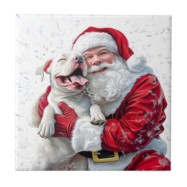 Santa Claus & Pitbull Puppy Dog Tile (Front)