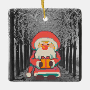 Santa Claus Pixel Art Ho, Ho, Pixel Art Ceramic Ornament