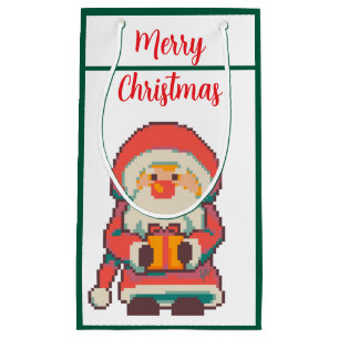 Santa Claus Pixel Art Merry Christmas, Pixel Art Small Gift Bag