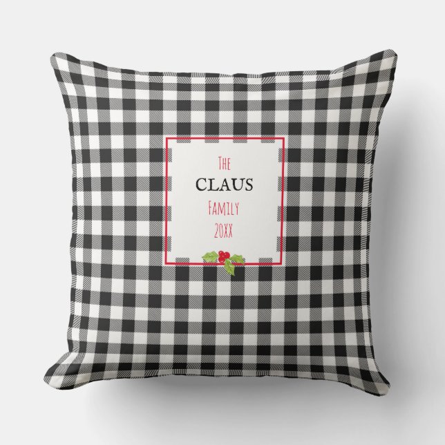 Santa Claus Plaid Holly Christmas Family Festive Cushion (Front)