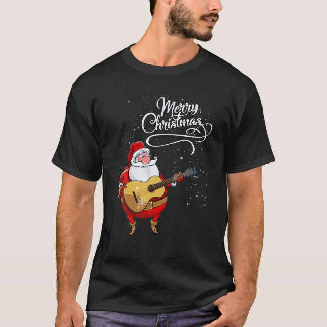 Santa Claus Play Guitar, Family Merry Christmas Pa T-Shirt (Front)