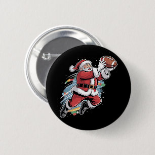 Santa Claus Playing American Football Christmas  6 Cm Round Badge