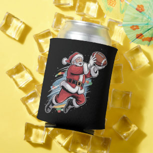Santa Claus Playing American Football Christmas Can Cooler