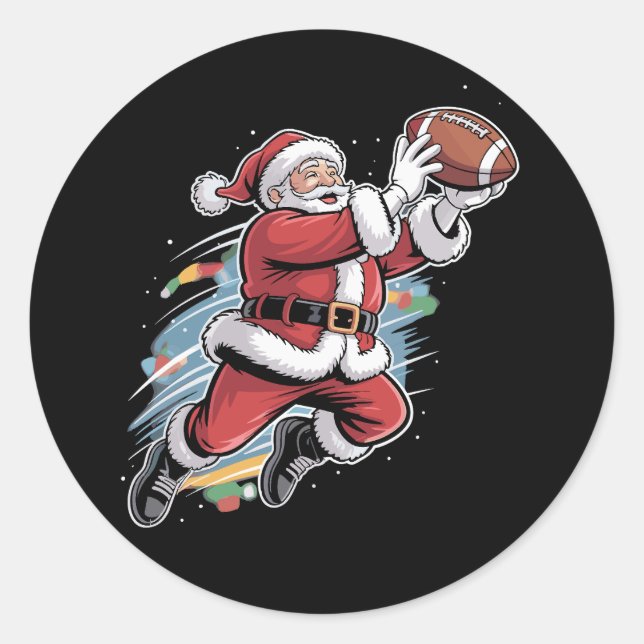 Santa Claus Playing American Football Christmas  Classic Round Sticker (Front)