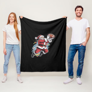 Santa Claus Playing American Football Christmas Fleece Blanket