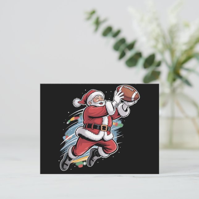 Santa Claus Playing American Football Christmas  Holiday Postcard (Standing Front)