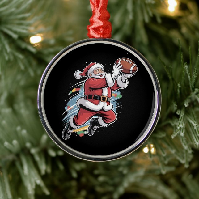 Santa Claus Playing American Football Christmas  Metal Tree Decoration (Tree)