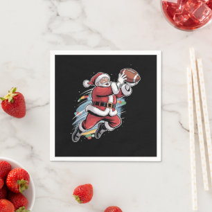 Santa Claus Playing American Football Christmas Napkin