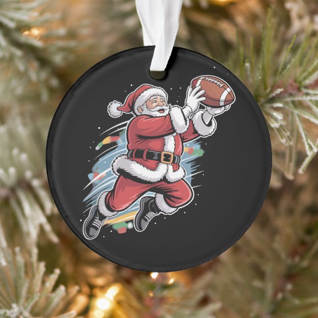 Santa Claus Playing American Football Christmas  Ornament (Tree)