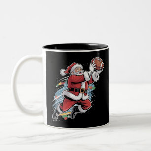 Santa Claus Playing American Football Christmas Two-Tone Coffee Mug