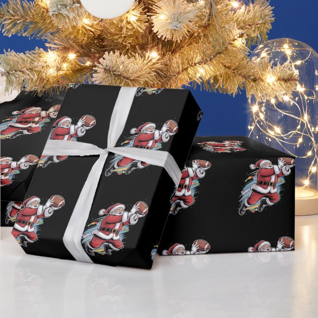 Santa Claus Playing American Football Christmas  Wrapping Paper (Holidays)