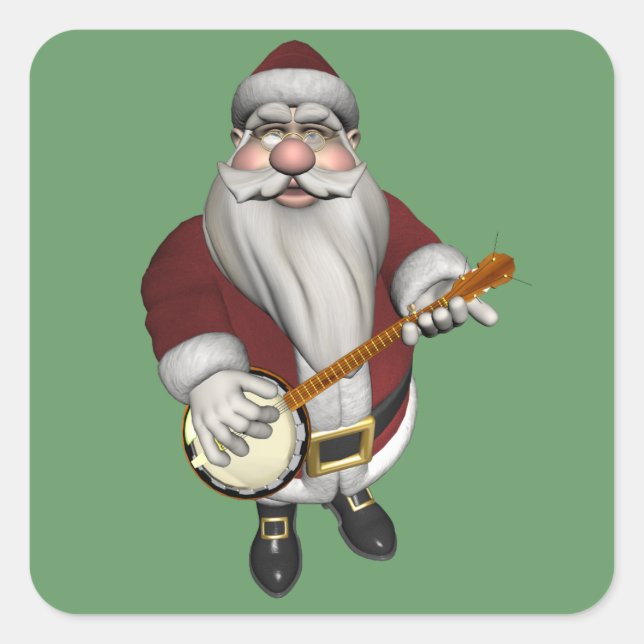 Santa Claus Playing Banjo Square Sticker (Front)