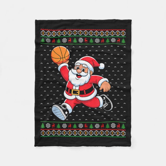 Santa Claus Playing Basketball Ugly Christmas Men  Fleece Blanket (Front)