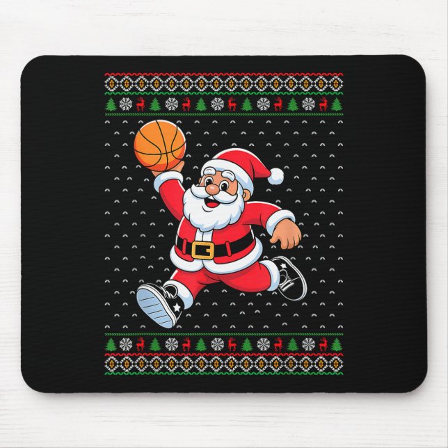 Santa Claus Playing Basketball Ugly Christmas Men  Mouse Mat (Front)