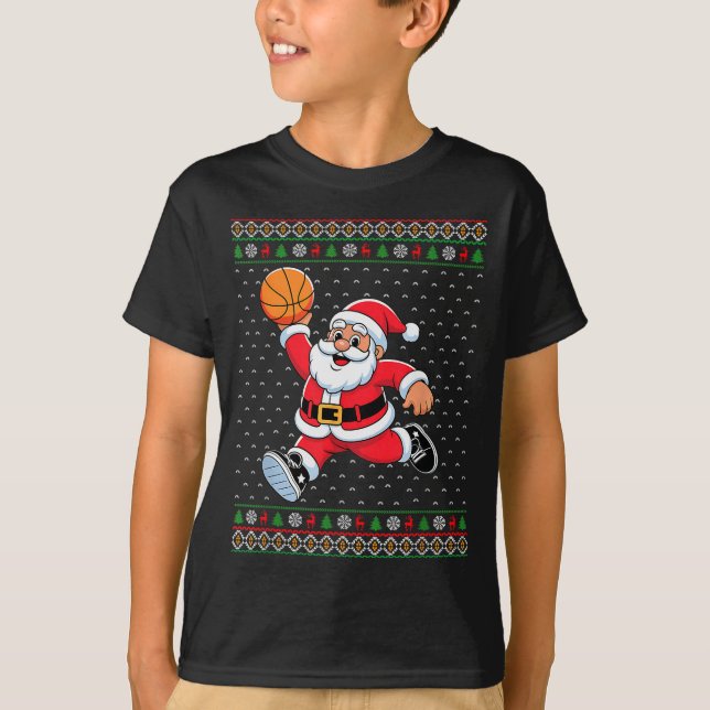 Santa Claus Playing Basketball Ugly Christmas Men  T-Shirt (Front)