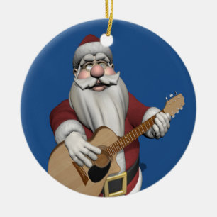 Santa Claus Playing Christmas Songs On His Guitar Ceramic Tree Decoration