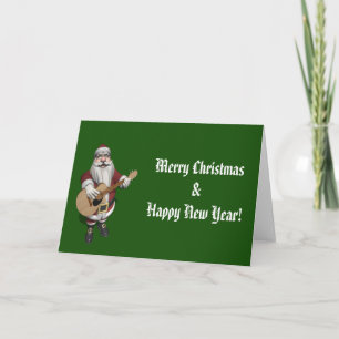 Santa Claus Playing Christmas Songs On His Guitar Holiday Card