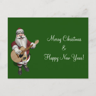 Santa Claus Playing Christmas Songs On His Guitar Holiday Postcard