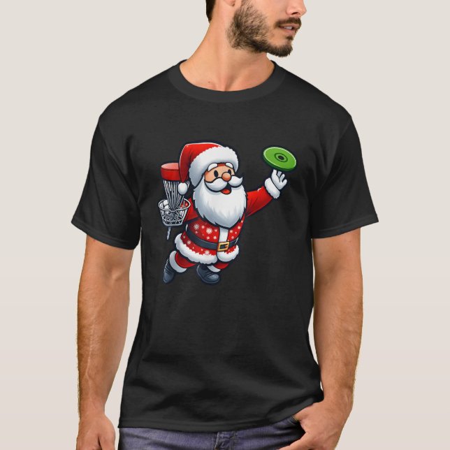 Santa Claus Playing Disc Golf Toddler Boys Christm T-Shirt (Front)