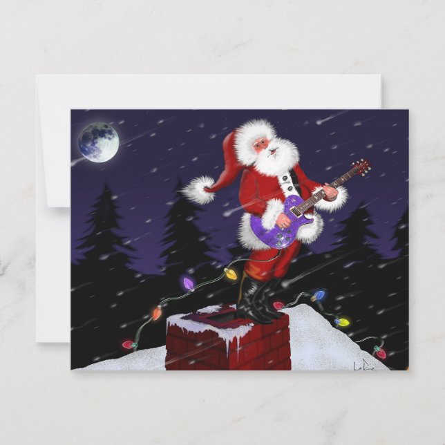 Santa Claus Playing Electric Guitar Holiday Card (Front)