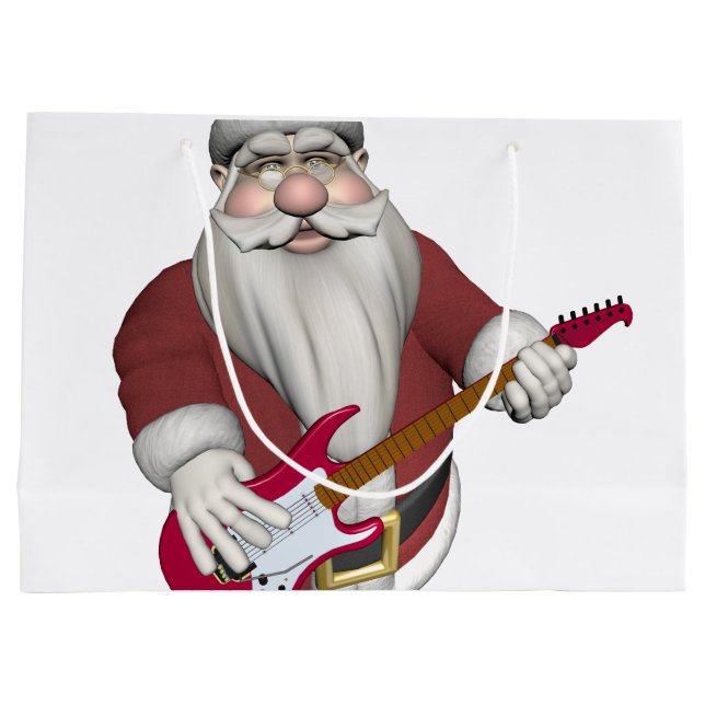 Santa Claus Playing Electric Guitar Large Gift Bag (Back)