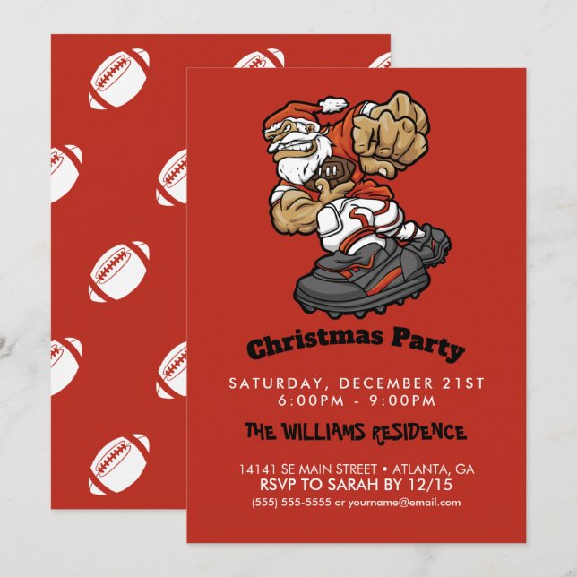 Santa Claus Playing Football illustration Invitation (Front/Back)