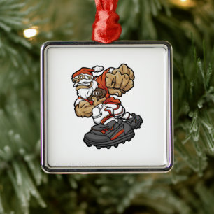 Santa Claus Playing Football illustration Metal Tree Decoration