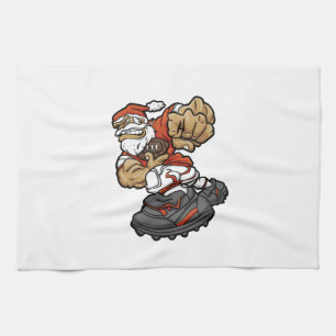 Santa Claus Playing Football illustration Tea Towel