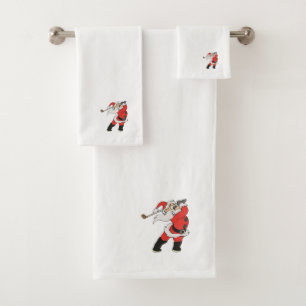 Santa Claus playing golf Bath Towel Set