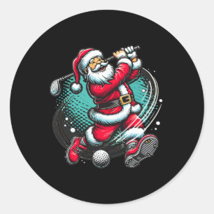 Santa Claus Playing Golf Christmas Golfer Xmas Classic Round Sticker