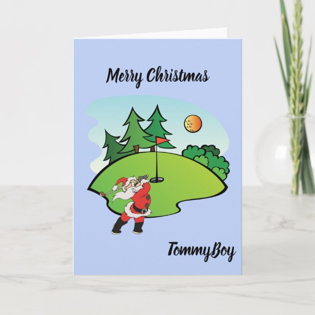Santa Claus playing golf Holiday Card (Front)
