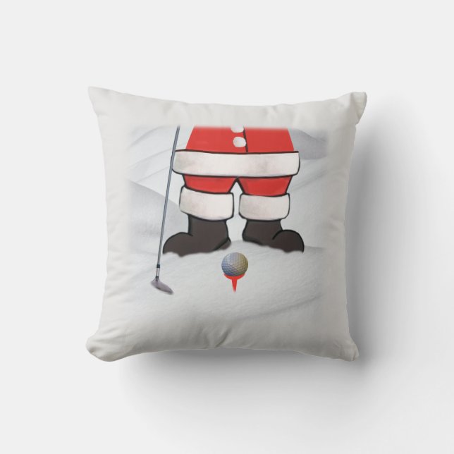 Santa Claus Playing Golf in the Snow Cushion (Front)