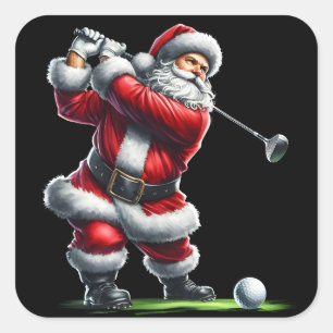 Santa Claus Playing Golf on a Festive Winter Day Square Sticker