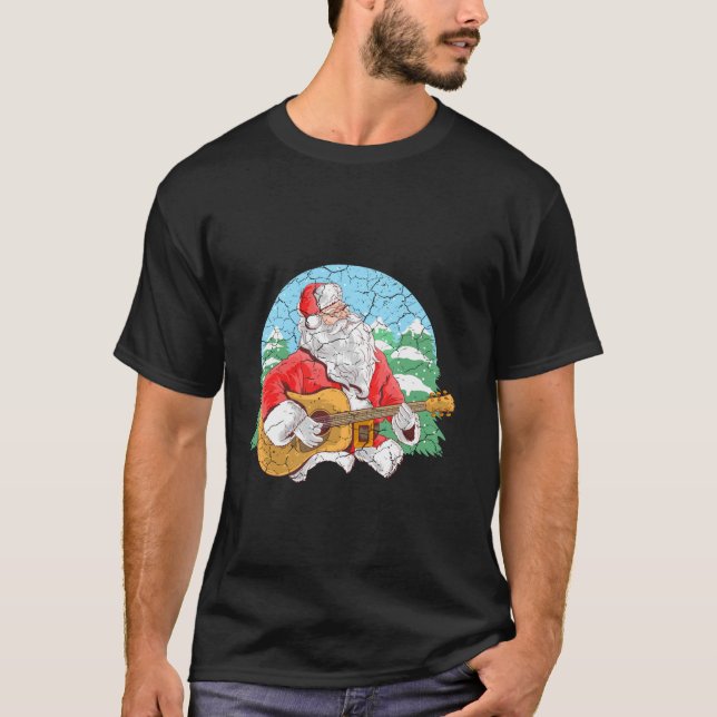 Santa Claus Playing Guitar Cool Father Christmas L T-Shirt (Front)