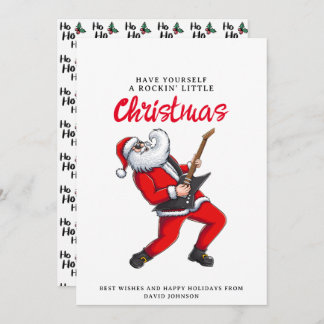 Santa Claus Playing Guitar Funny Christmas  Holiday Card