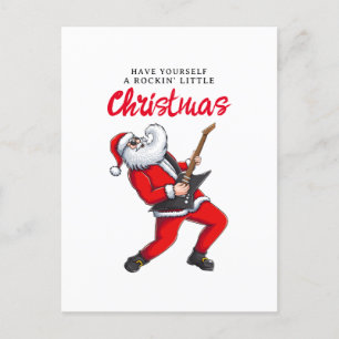 Santa Claus Playing Guitar Funny Christmas  Holiday Postcard