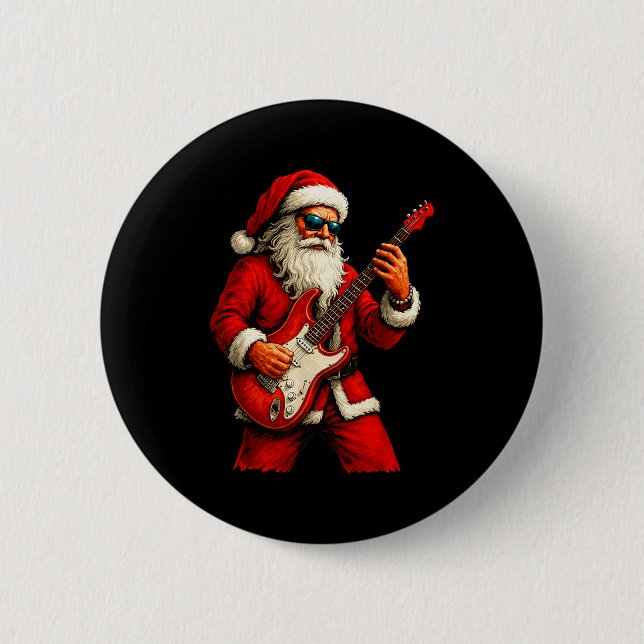 Santa Claus Playing Guitar Funny Christmas Rock Gu 6 Cm Round Badge (Front)