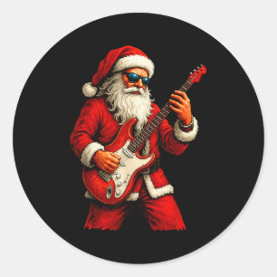 Santa Claus Playing Guitar Funny Christmas Rock Gu Classic Round Sticker