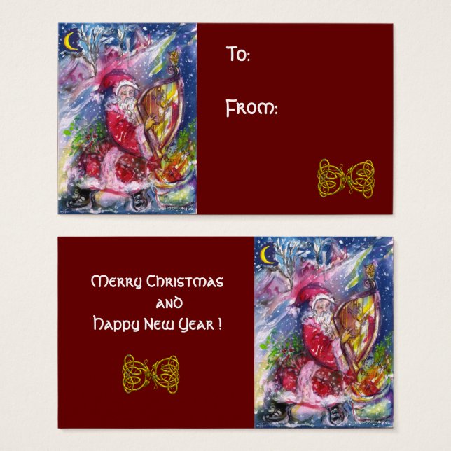 SANTA CLAUS PLAYING HARP Celtic Knots Christmas (Front & Back)
